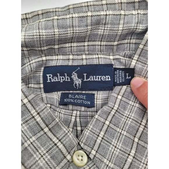 RALPH LAUREN Men's LG Blair Fit Button Down Dress Shirt Plaid Gray  VTG 90s - Picture 8 of 9
